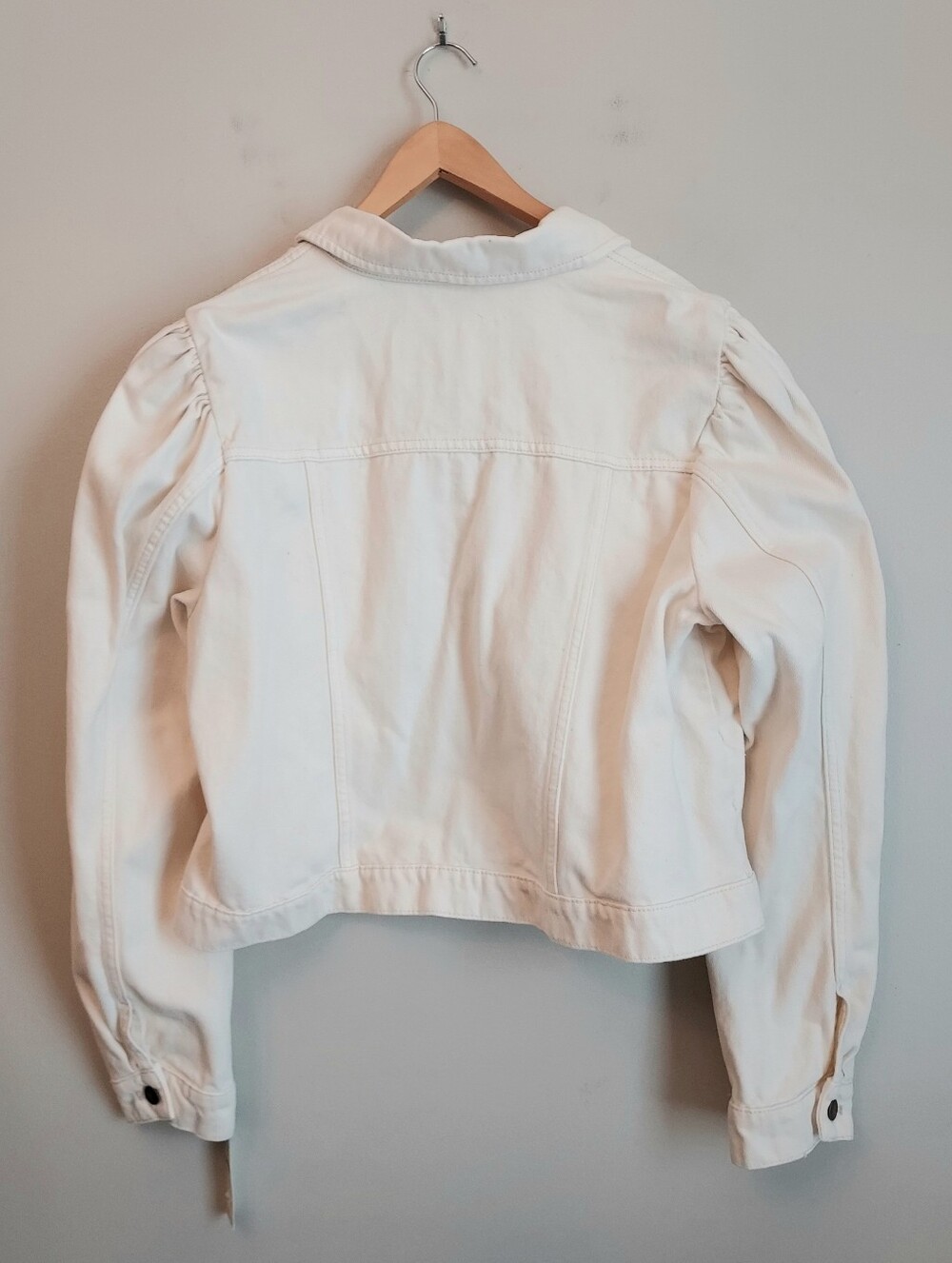 Anthropologie Pilcro White Denim Jean Puff Sleeve Jacket Size Large NEW NWT - Picture 10 of 12